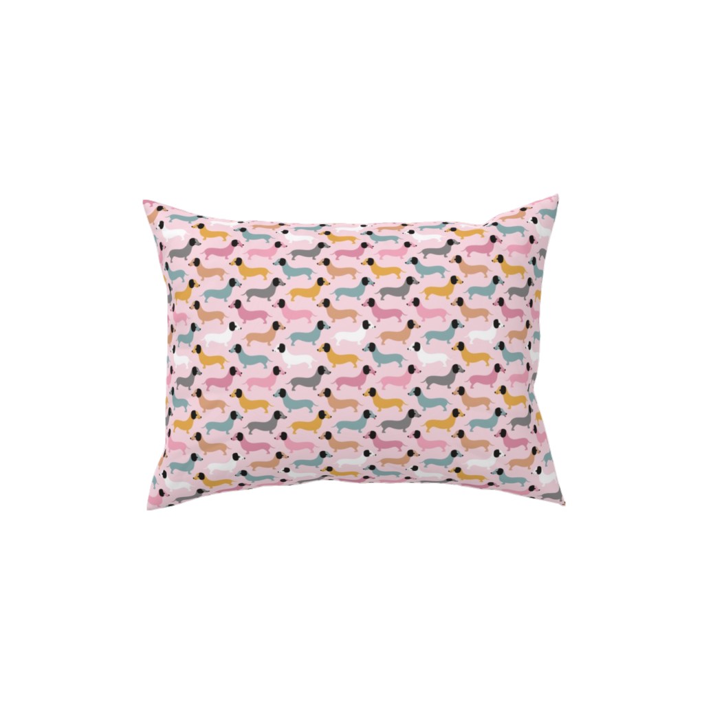 Retro Dachshund Dogs Pillow, Woven, Beige, 12x16, Single Sided, Pink