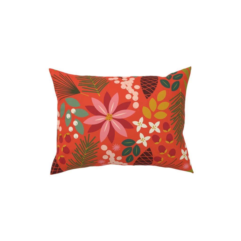 Pinecones and Berries - Red Pillow, Woven, Beige, 12x16, Single Sided, Red