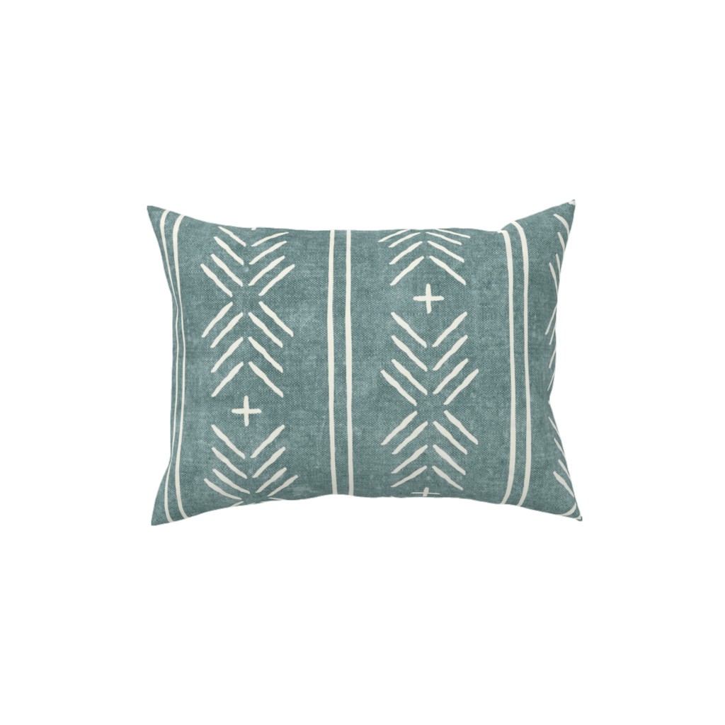 Mudcloth Arrow Stripes - Dusty Blue Pillow, Woven, Beige, 12x16, Single Sided, Blue, True Blue