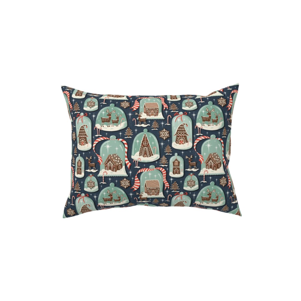 Christmas Gingerbread Village - Blue Pillow, Woven, Beige, 12x16, Single Sided, Multicolor