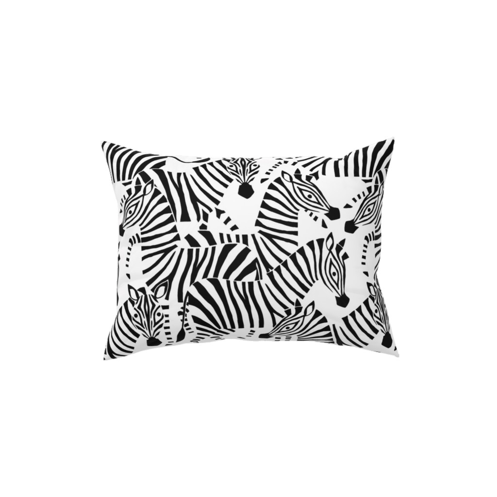 Zebras - Black & White Pillow, Woven, Beige, 12x16, Single Sided, Black, Black
