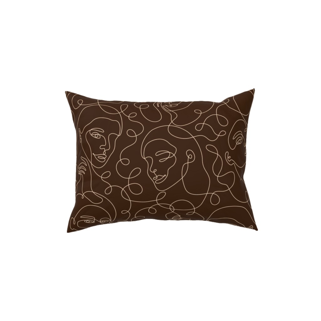 Hand Drawn Women Pillow, Woven, Beige, 12x16, Single Sided, Brown