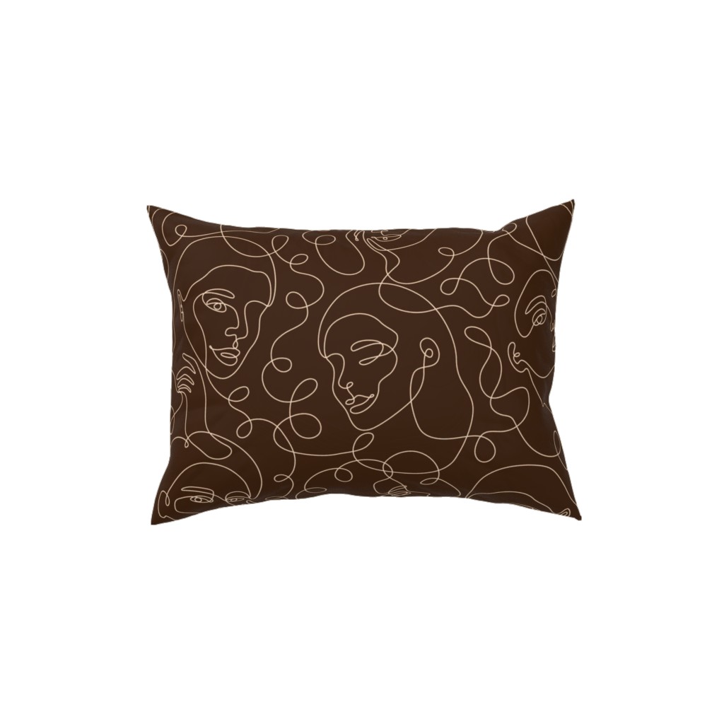Hand Drawn Women Pillow, Woven, Beige, 12x16, Single Sided, Brown, Dark Chocolate
