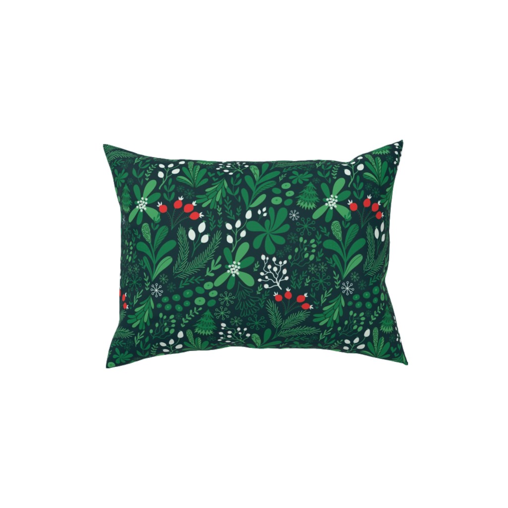 Merry Christmas Botanical - Green Pillow, Woven, Beige, 12x16, Single Sided, Green