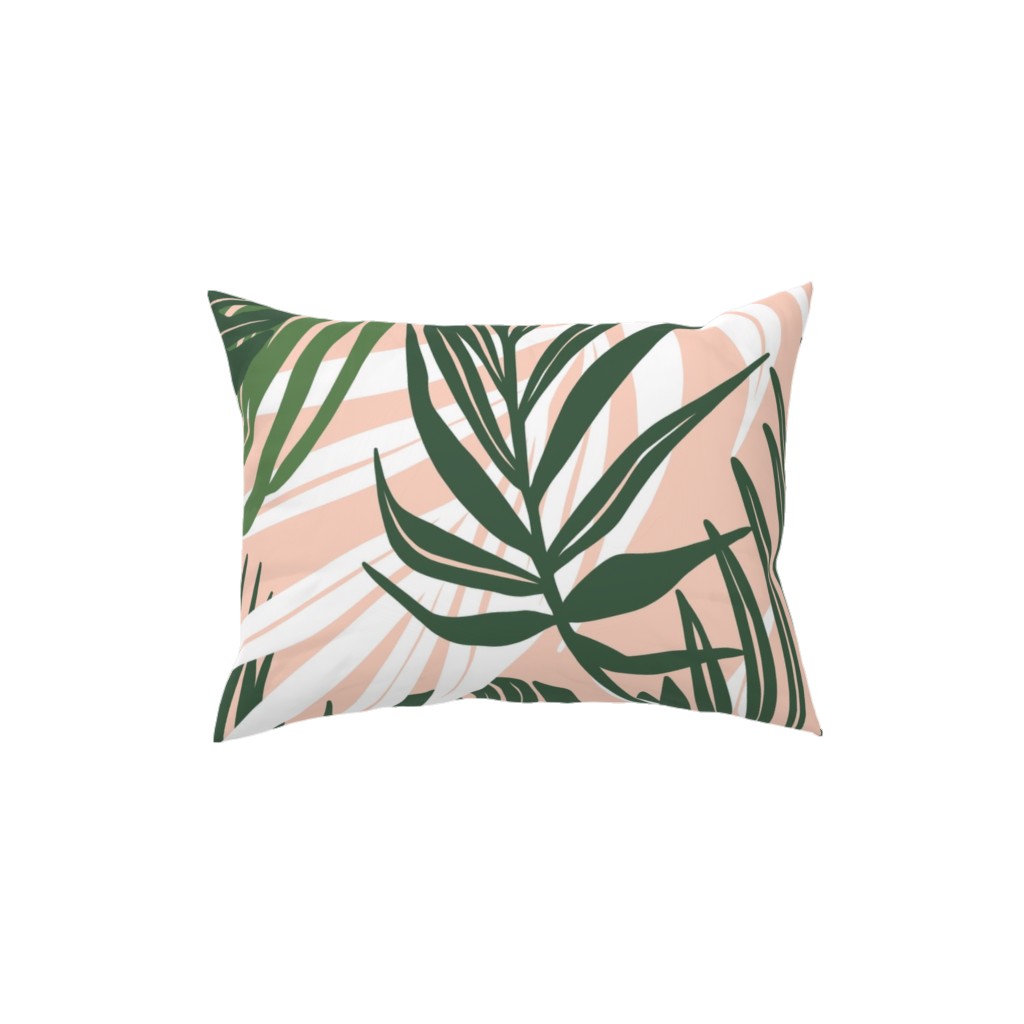 Hideaway Tropical Palm Leaves - Blush Pink Pillow, Woven, Beige, 12x16, Single Sided, Green, Classic Green
