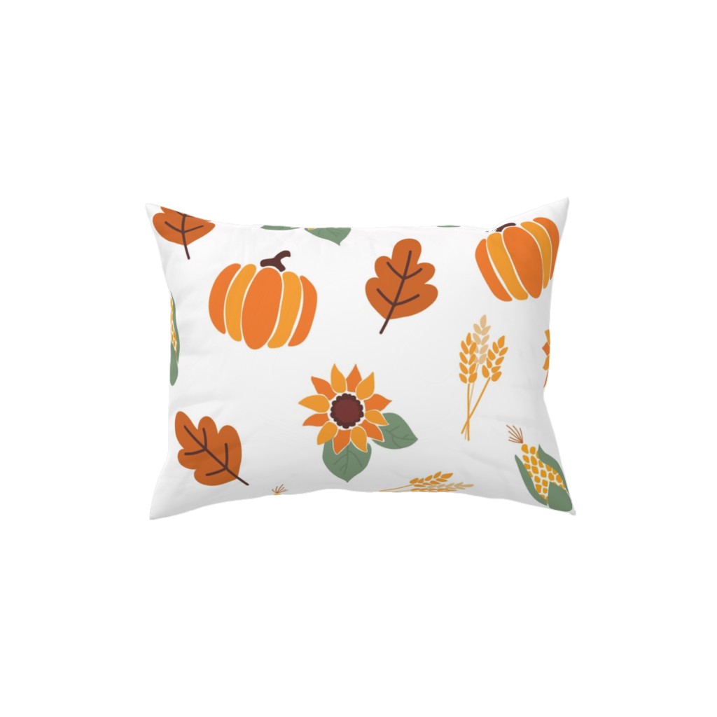 Sunflowers Pumpkins and Corn Cobs Pillow, Woven, Beige, 12x16, Single Sided, Multicolor