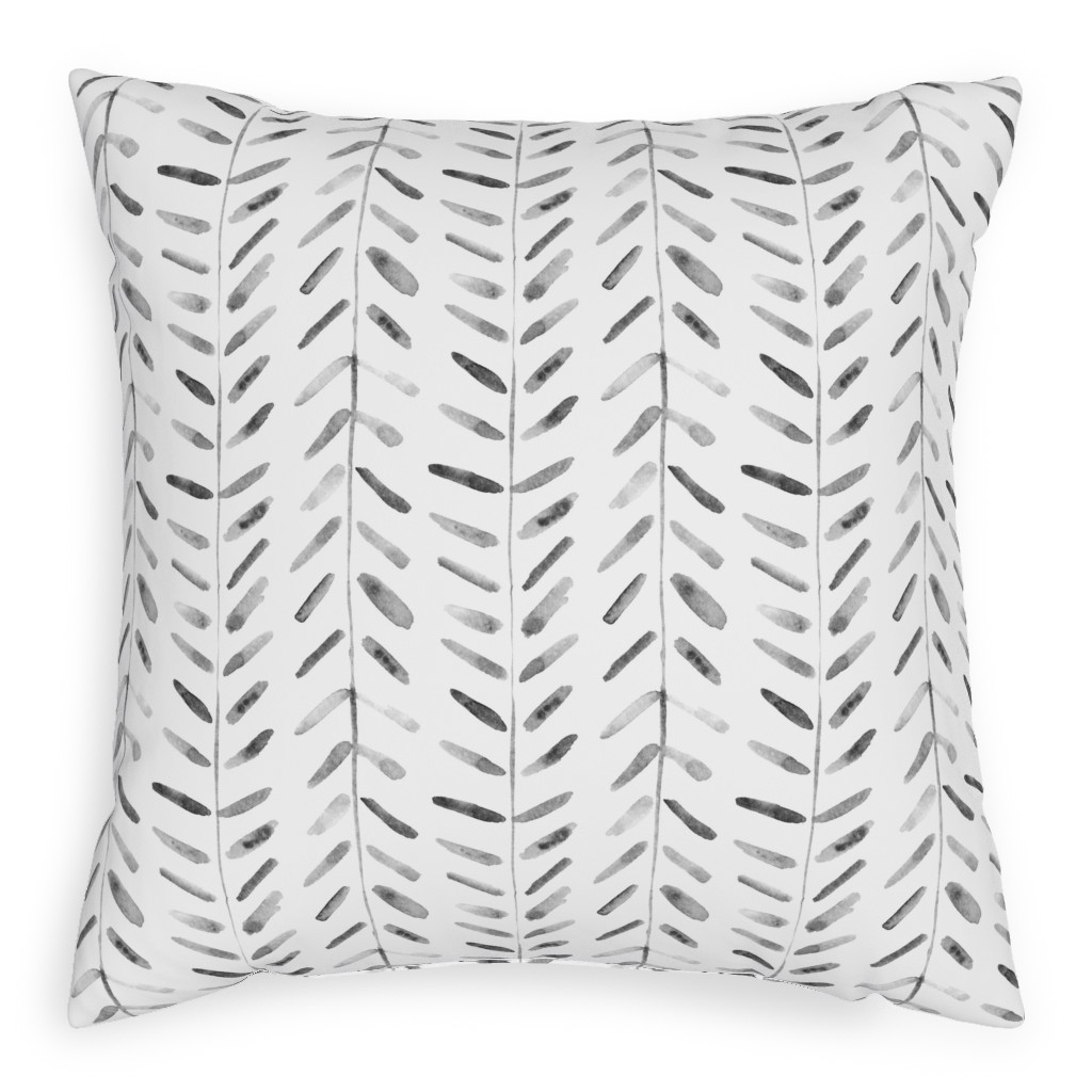 Noir Watercolor Abstract Geometrical Pattern for Modern Home Decor Bedding Nursery Painted Brush Strokes Herringbone Pillow, Woven, Black, 20x20, Single Sided, White, White