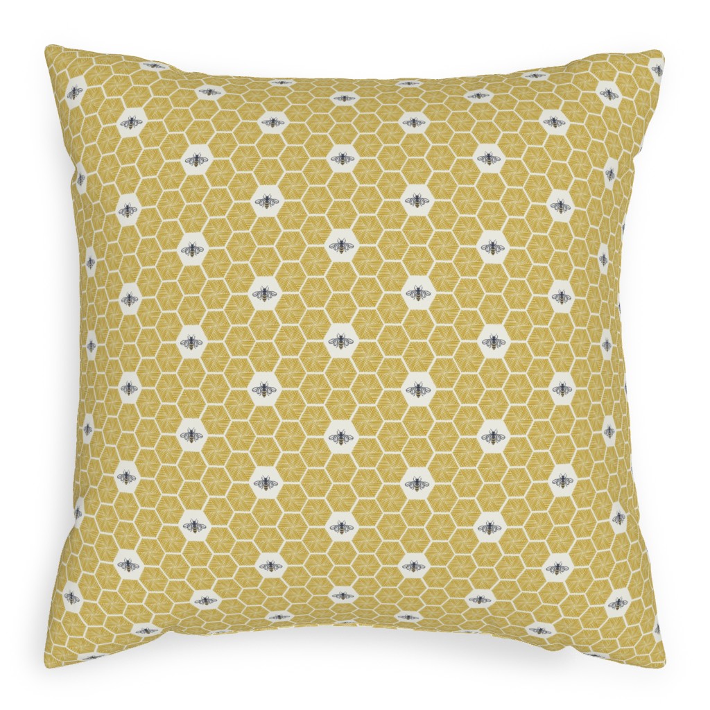 Bees Stitched Honeycomb - Gold Pillow, Woven, Black, 20x20, Single Sided, Yellow