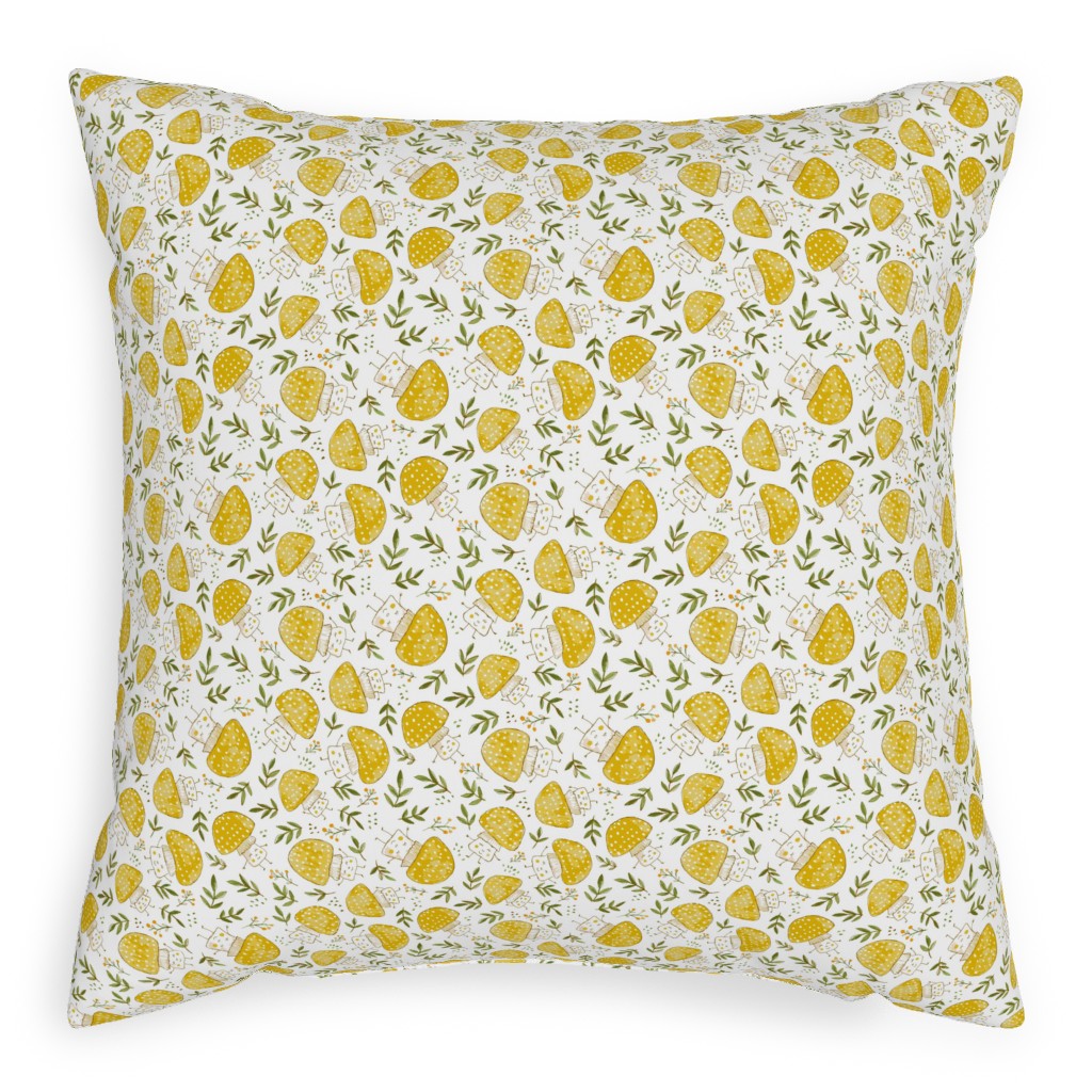 the Happiest Little Mushrooms - Yellow Pillow, Woven, Black, 20x20, Single Sided, Yellow, Classic Yellow