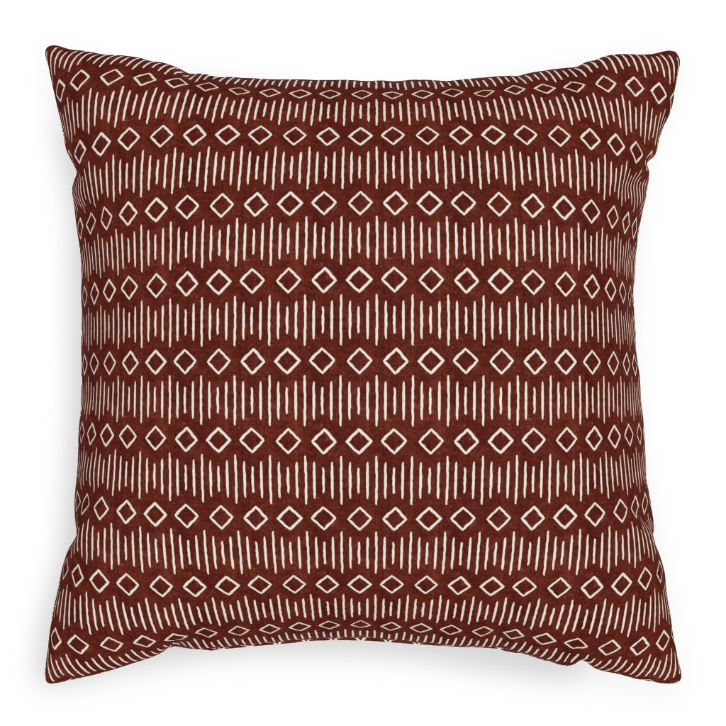 Diamond Fall Mud Cloth - Rust Pillow, Woven, Black, 20x20, Single Sided, Red, Red