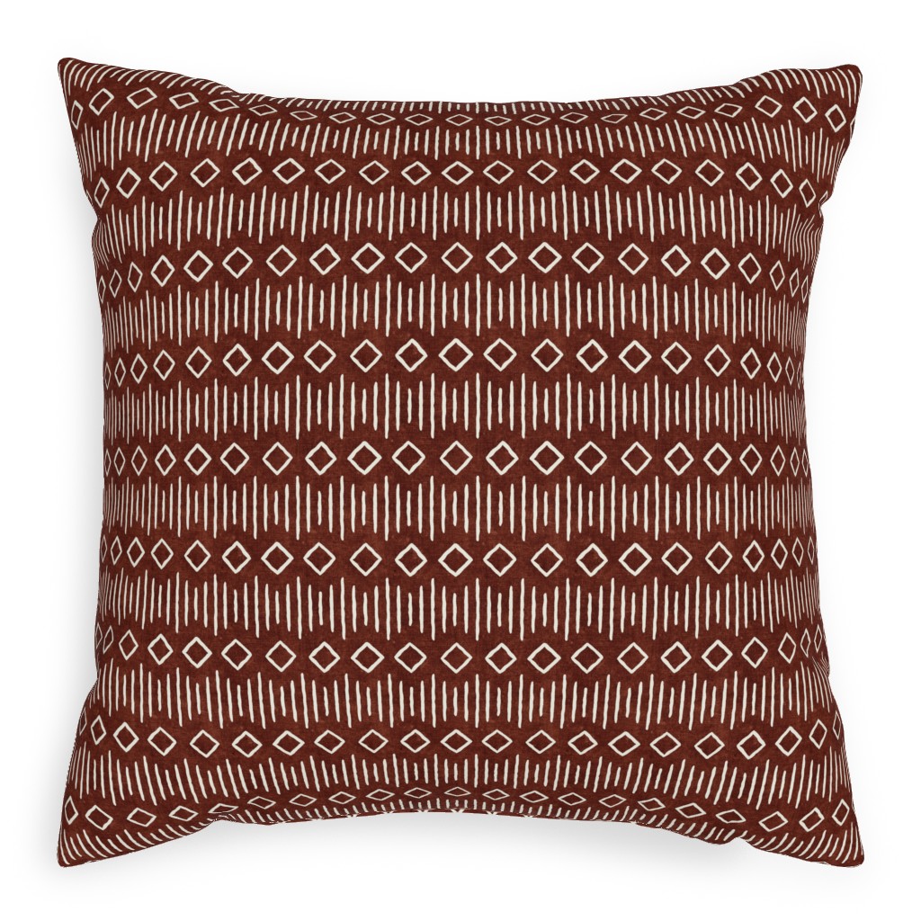 Diamond Fall Mud Cloth - Rust Pillow, Woven, Black, 20x20, Single Sided, Red