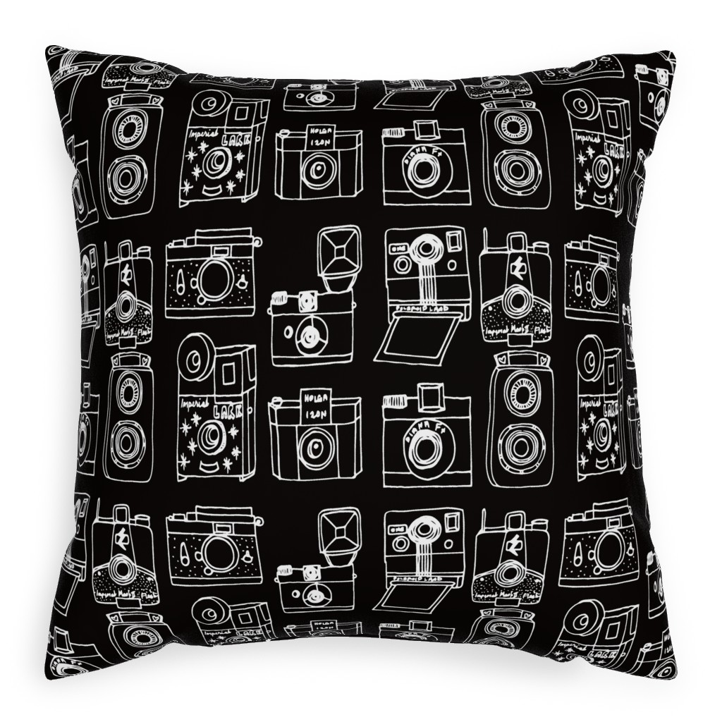 Vintage Cameras - Black and White Pillow, Woven, Black, 20x20, Single Sided, Black