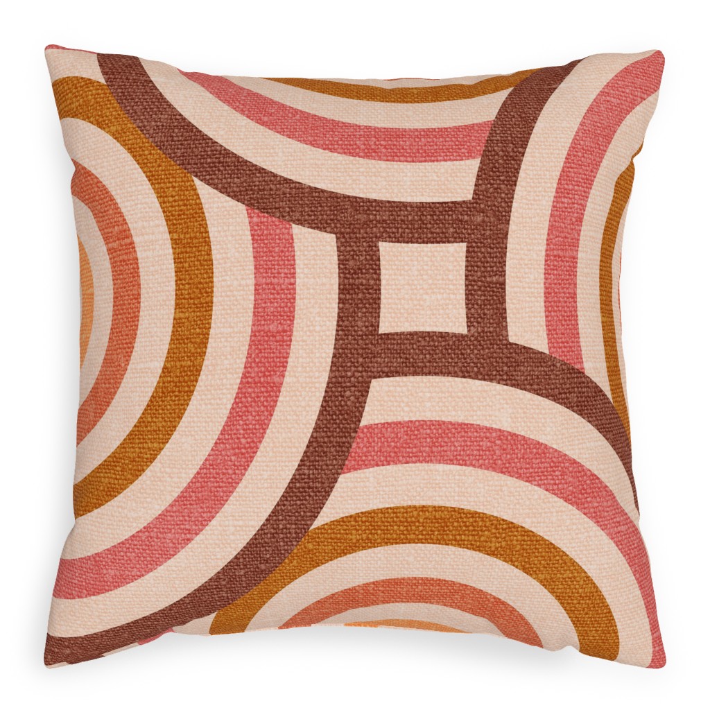 Retro Circles - Warm Pillow, Woven, Black, 20x20, Single Sided, Pink, Bright Pink