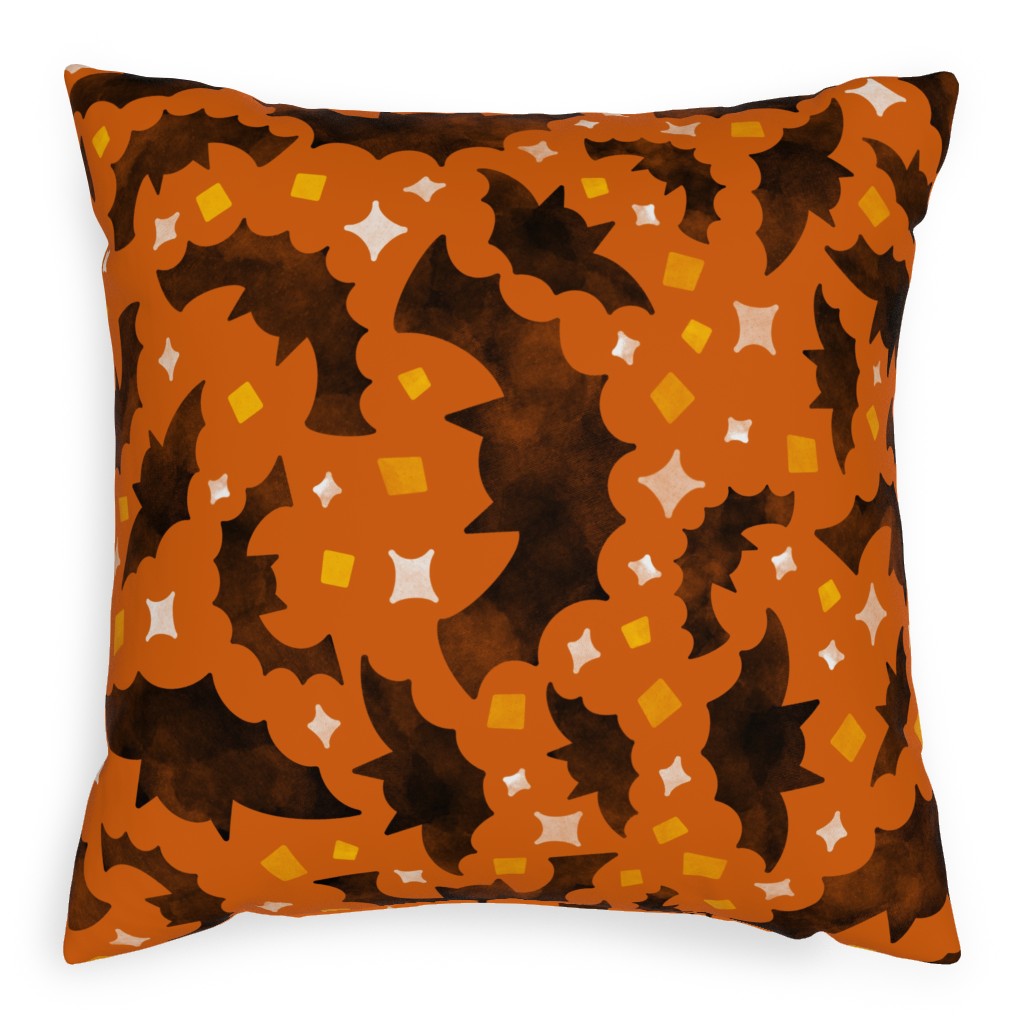 Bats & Sparkles Pillow, Woven, Black, 20x20, Single Sided, Orange, Copper