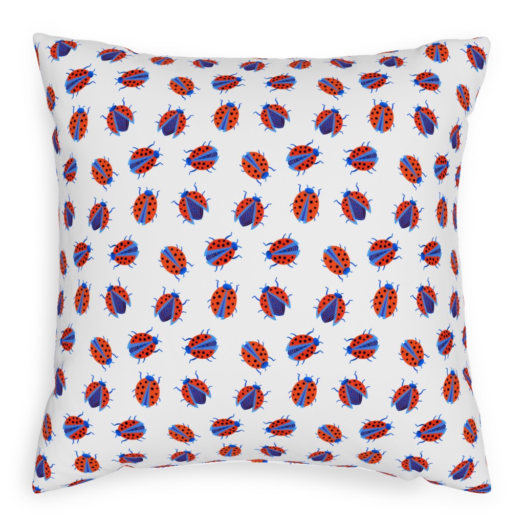 Classic Ladybugs Pillow, Woven, Black, 20x20, Single Sided, Red