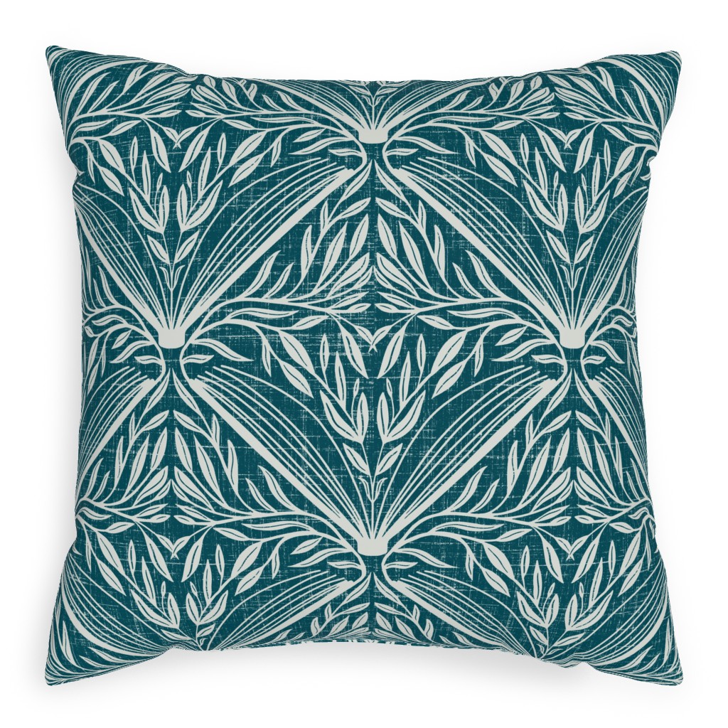 Literary Damask in Teal Pillow, Woven, Black, 20x20, Single Sided, Blue