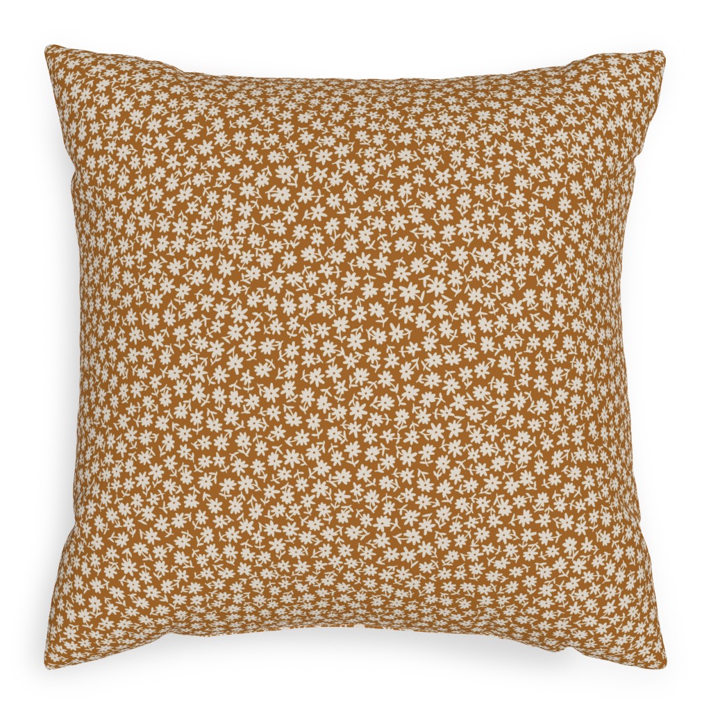 Ditsy Floral - Cream on Golden Mustard Brown Pillow, Woven, Black, 20x20, Single Sided, Brown, Brown