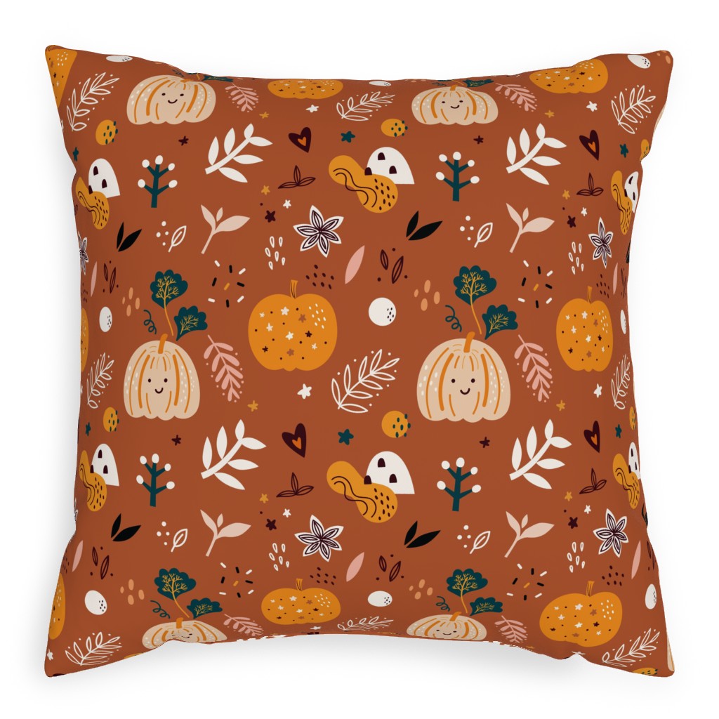 Autumn Pattern - Orange Pillow, Woven, Black, 20x20, Single Sided, Orange