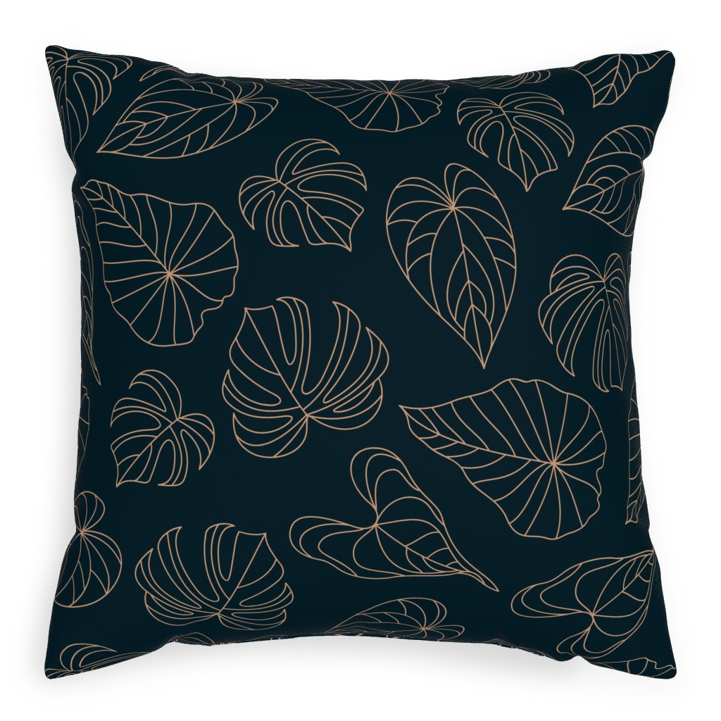 Minimalist Monstera Leaves - Dark Pillow, Woven, Black, 20x20, Single Sided, Blue