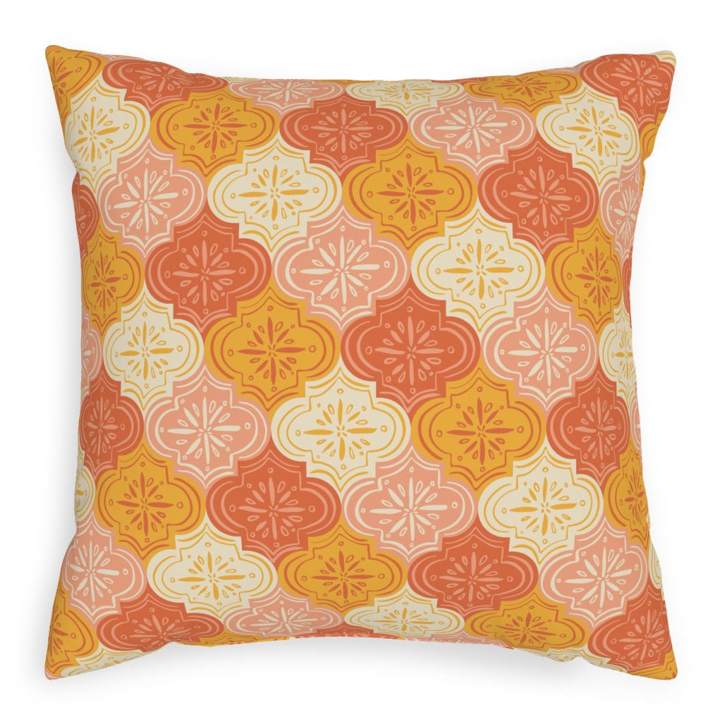 Arabesque - Warm Pillow, Woven, Black, 20x20, Single Sided, Orange