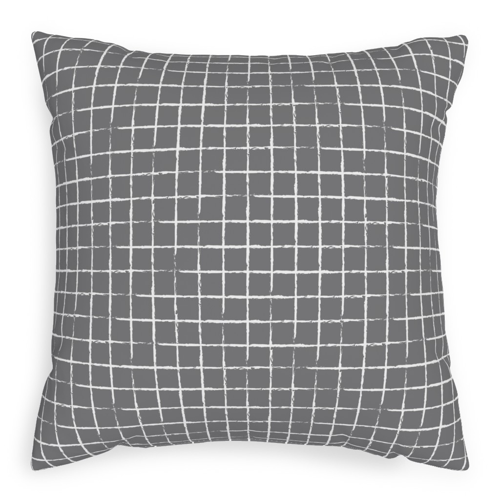 Minimalist Distorted Grid Pillow, Woven, Black, 20x20, Single Sided, Gray
