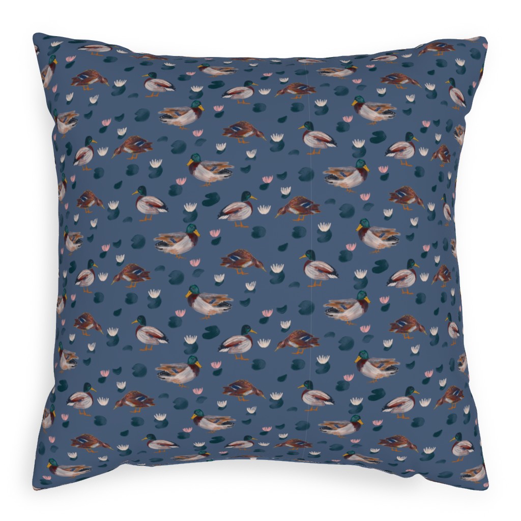 Mallard Ducks Pillow, Woven, Black, 20x20, Single Sided, Blue, Gibraltar