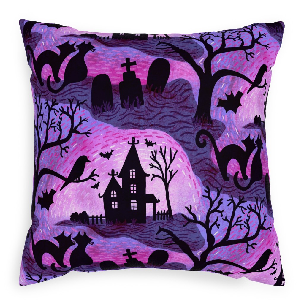 Spooky Halloween Haunts Pillow, Woven, Black, 20x20, Single Sided, Purple
