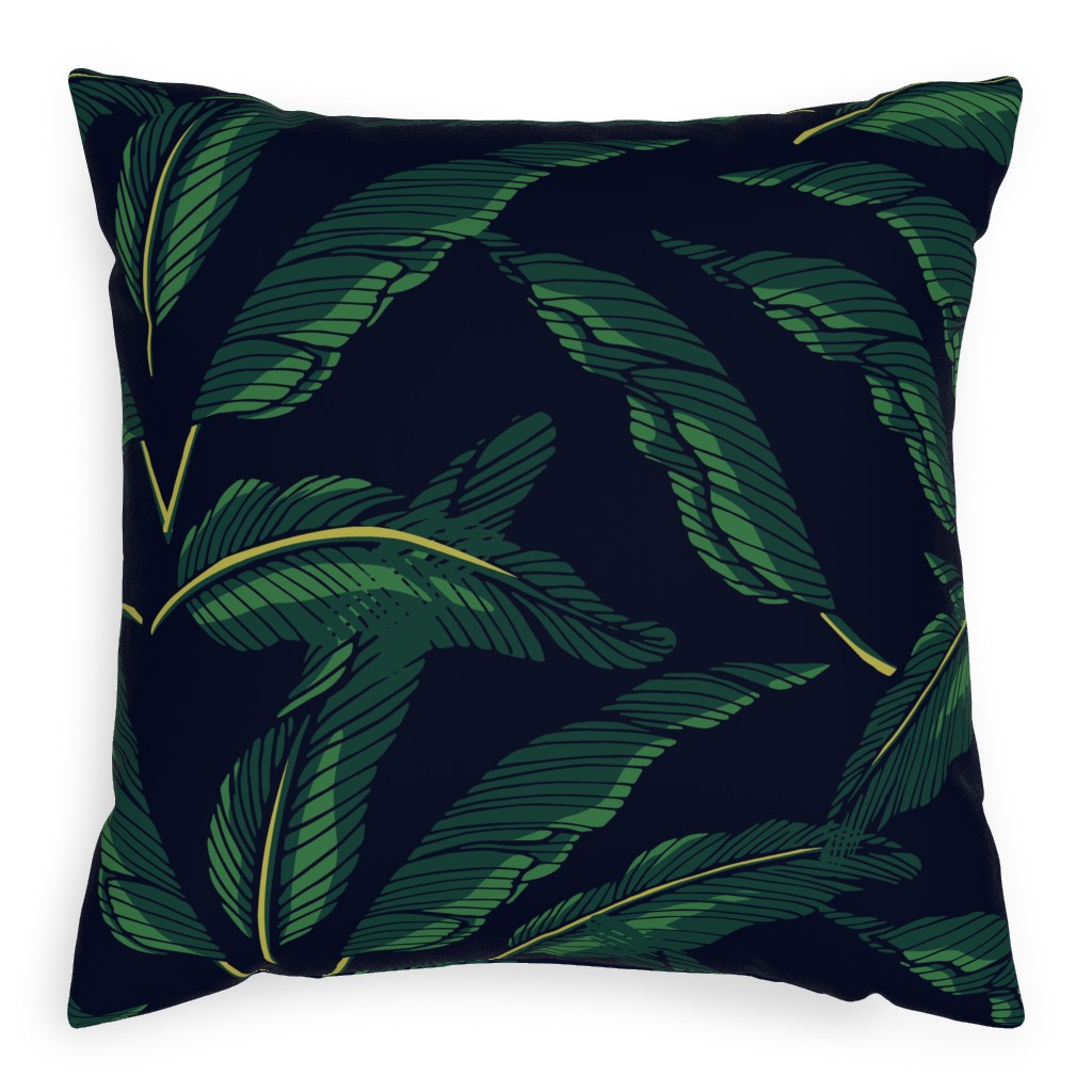 Moody Banana Leaves - Green Pillow, Woven, Black, 20x20, Single Sided, Green