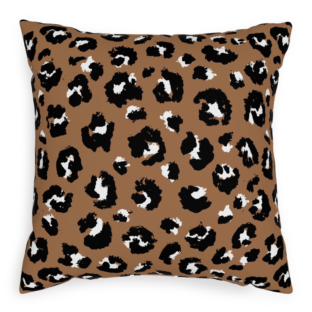 Leopard Spots - Caramel Pillow, Woven, Black, 20x20, Single Sided, Brown