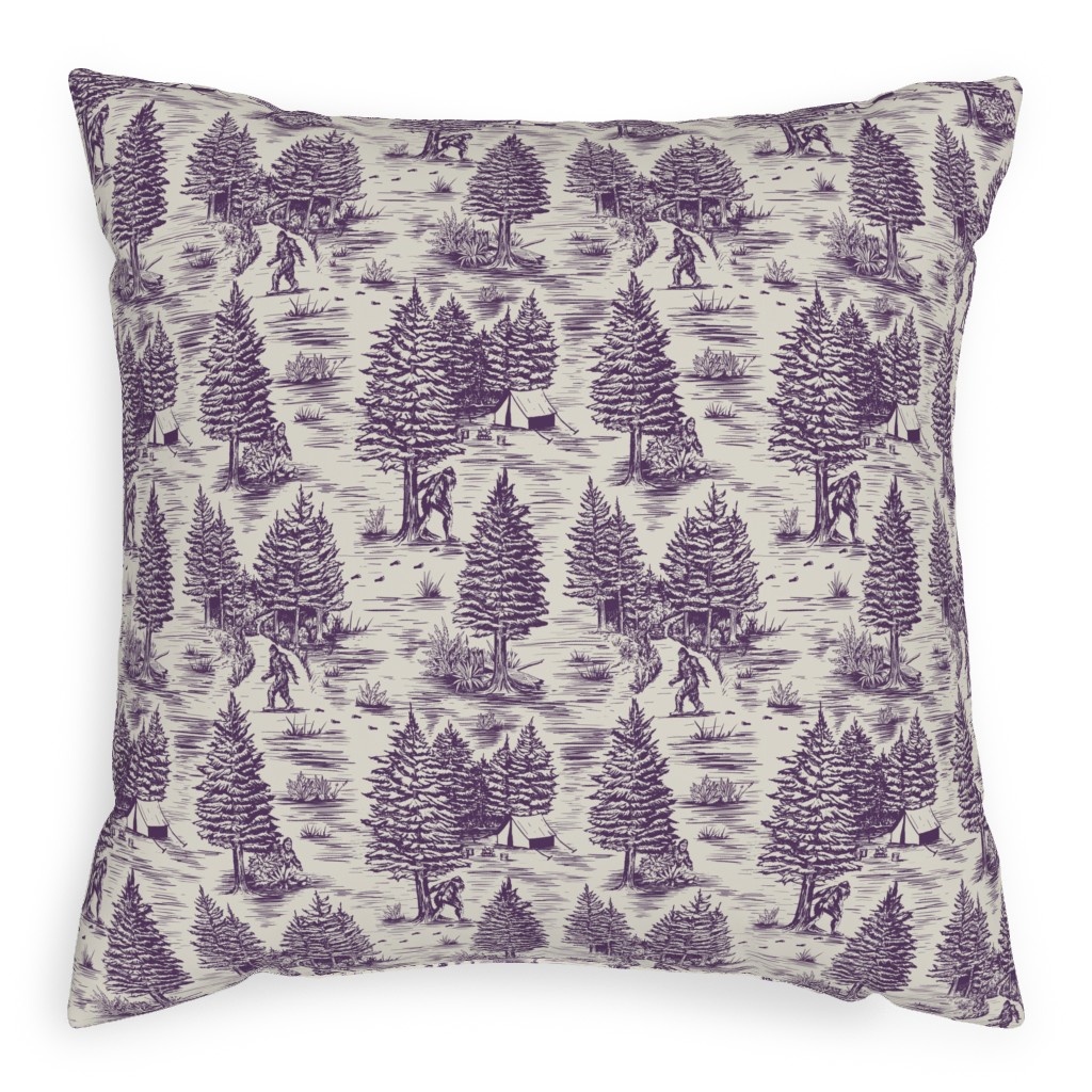 Bigfoot Sasquatch Toile De Jouy Pillow, Woven, Black, 20x20, Single Sided, Purple