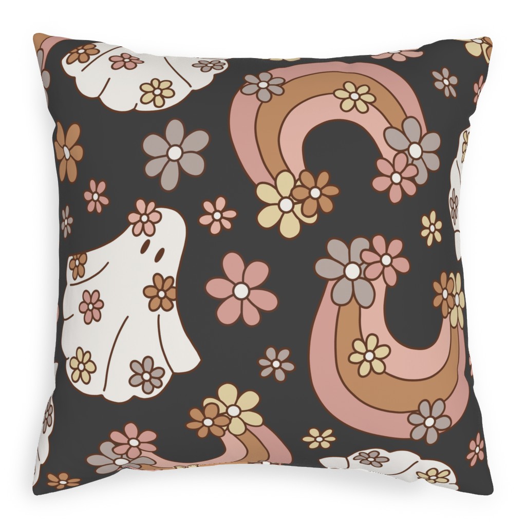 Boho Floral Ghosts Pillow, Woven, Black, 20x20, Single Sided, Multicolor