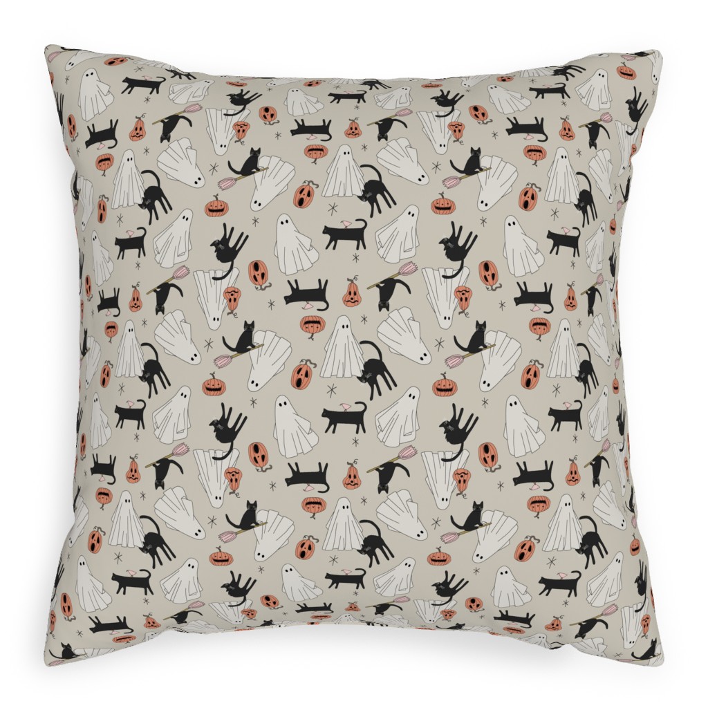 Spooky Halloween Pillow, Woven, Black, 20x20, Single Sided, Beige, Pearl