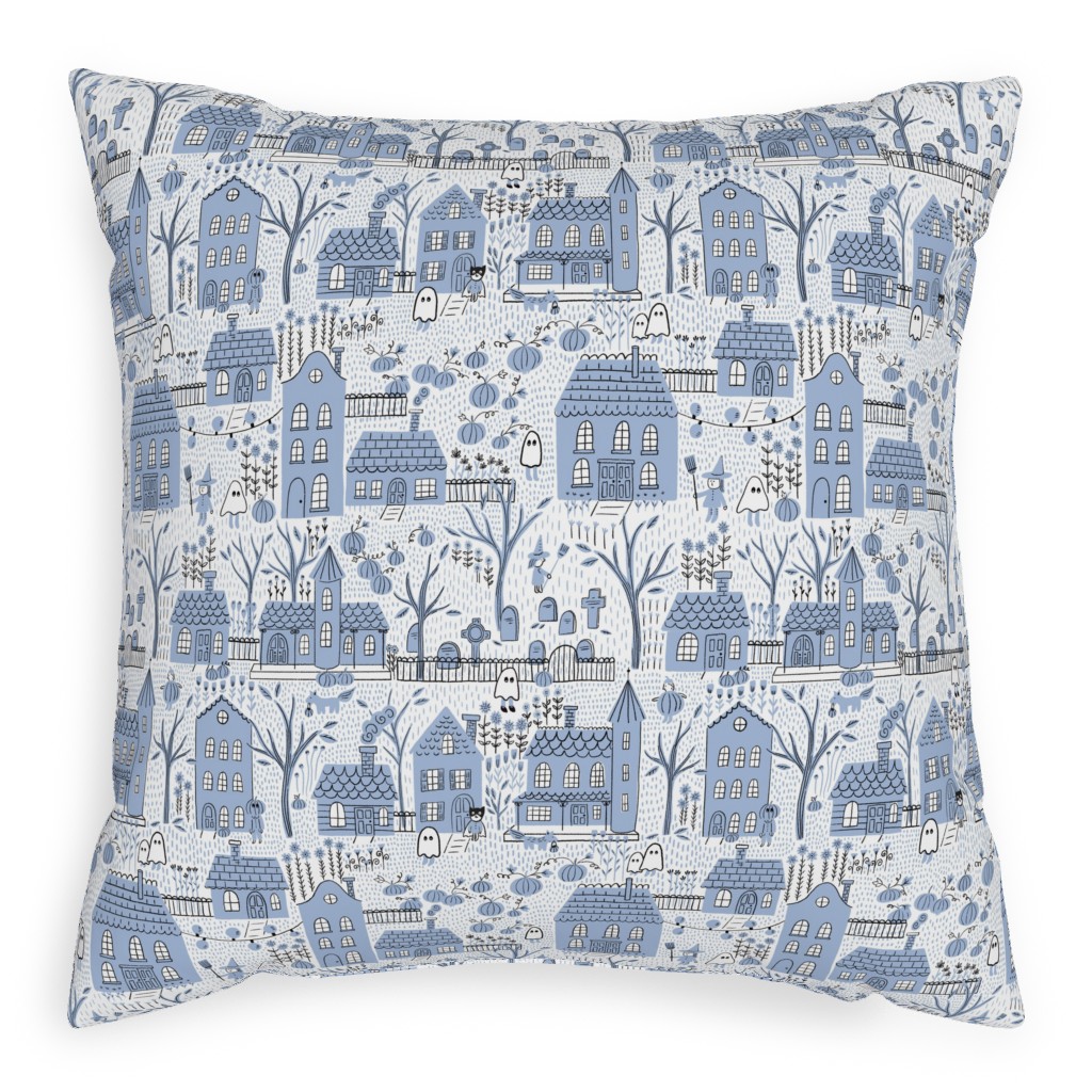 What Ghosts Around Comes Around - Blue Pillow, Woven, Black, 20x20, Single Sided, Blue
