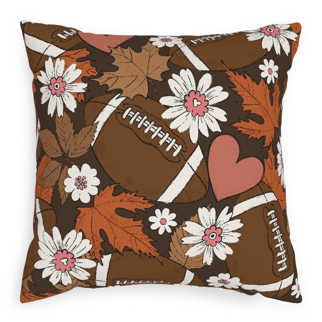 Football, Fall and Florals - Brown Pillow, Woven, Black, 20x20, Single Sided, Brown