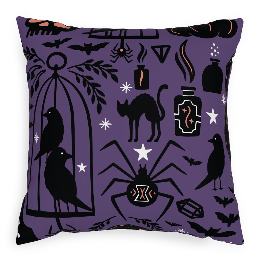 Spooky Witchcraft - Purple Pillow, Woven, Black, 20x20, Single Sided, Purple, Purple