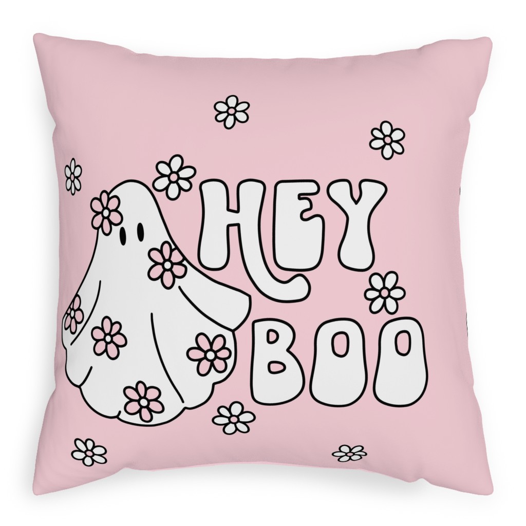 Hey Boo - Pink Pillow, Woven, Black, 20x20, Single Sided, Pink
