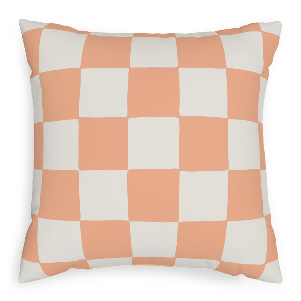Retro Checker Checkerboard Pillow, Woven, Black, 20x20, Single Sided, Pink, Apricot