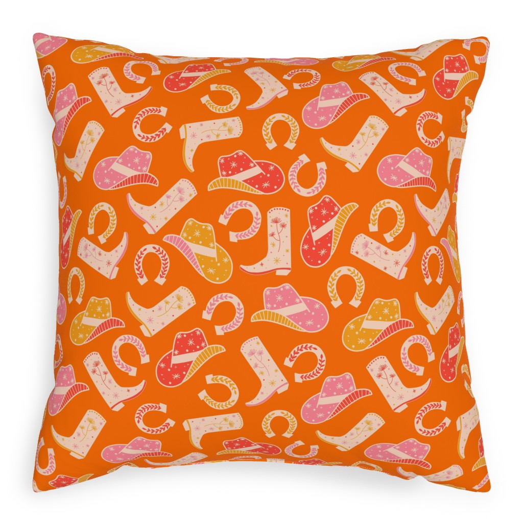 Cowgirl - Pink and Orange Pillow, Woven, Black, 20x20, Single Sided, Orange