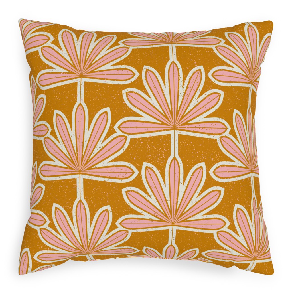 Mid Century Palm Leaf Pillow, Woven, Black, 20x20, Single Sided, Pink