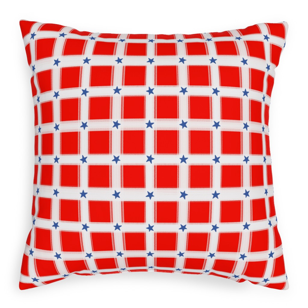 Star Plaid Pillow, Woven, Black, 20x20, Single Sided, Red