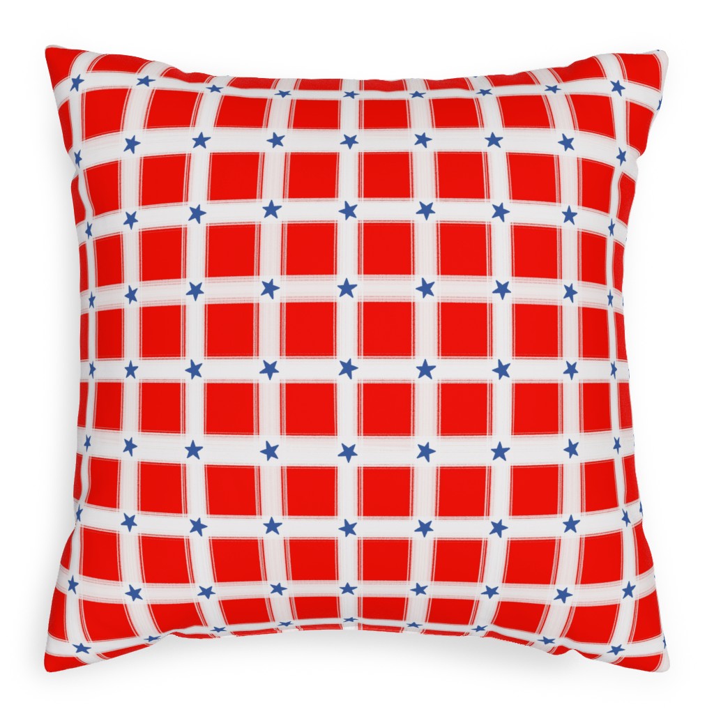 Star Plaid Pillow, Woven, Black, 20x20, Single Sided, Red, Red
