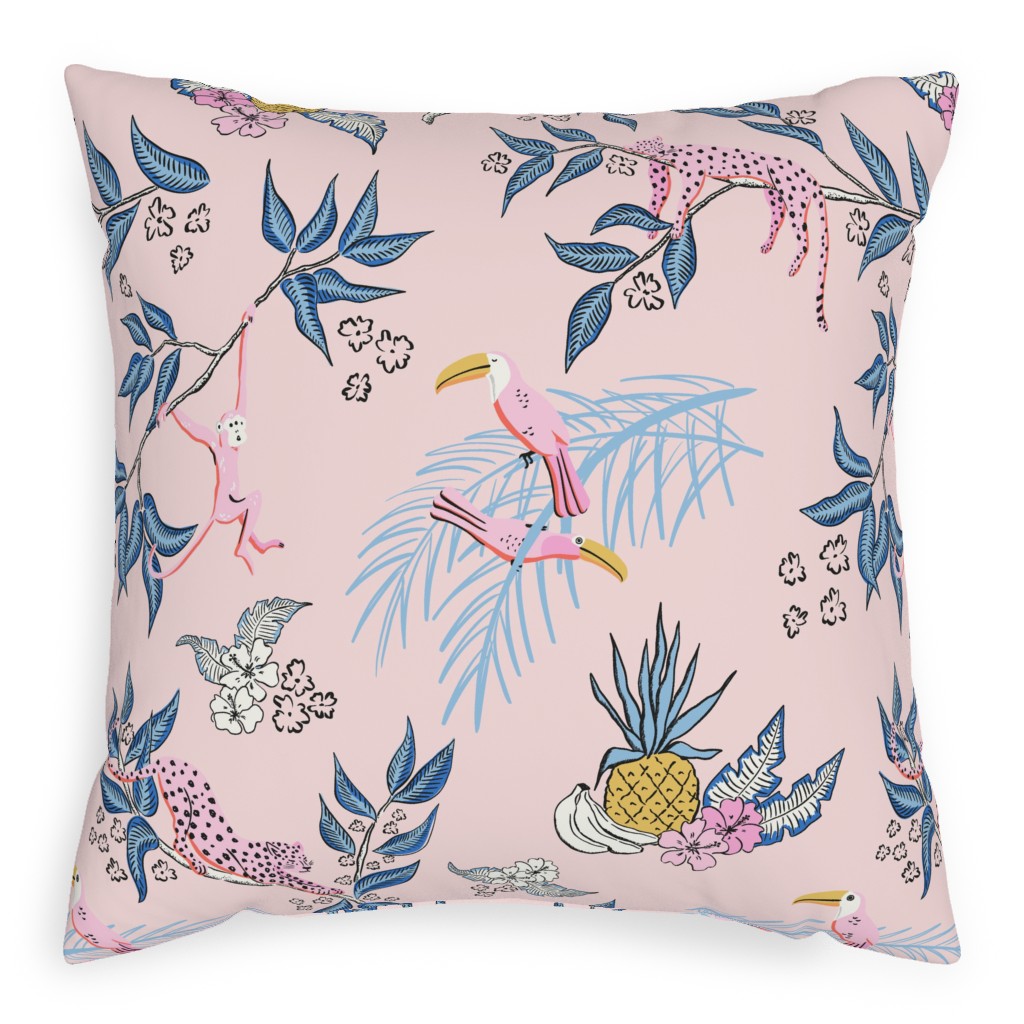 Jungle Toile - Pink Pillow, Woven, Black, 20x20, Single Sided, Pink