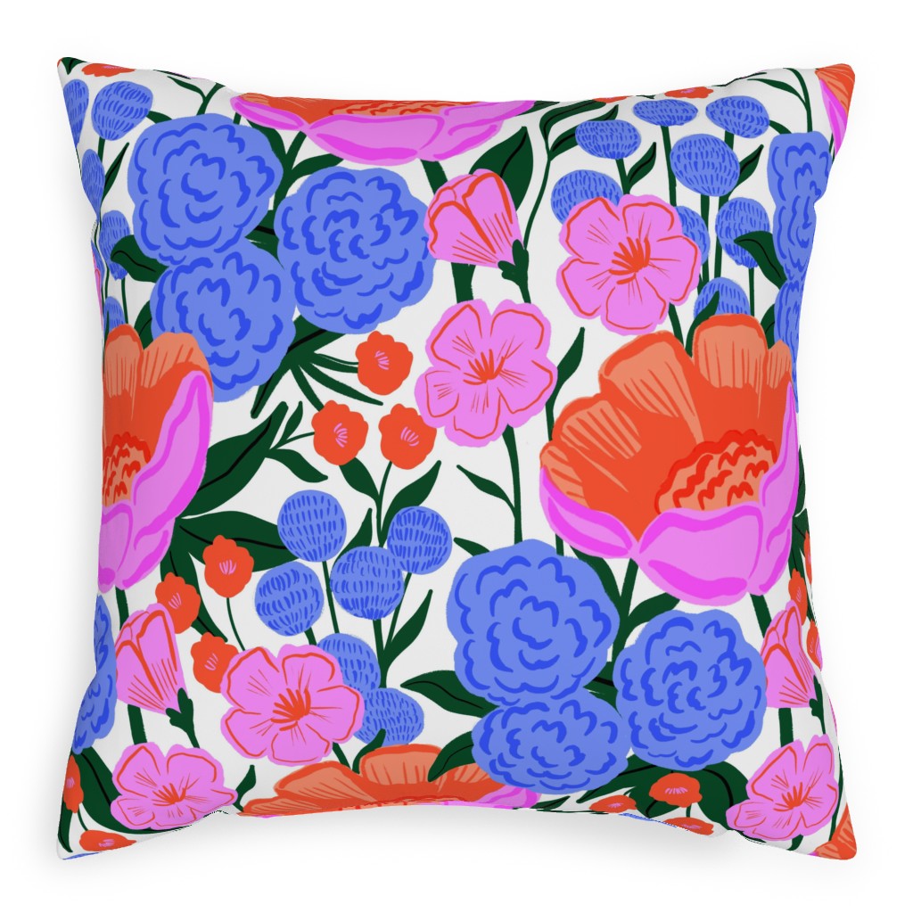 Garden Floral - Brights Pillow, Woven, Black, 20x20, Single Sided, Multicolor