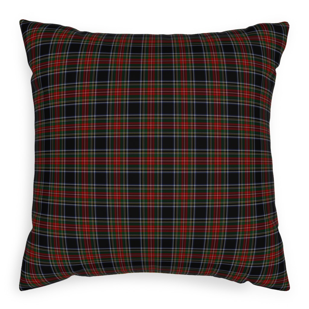 Black Stewart Tartan - Red Pillow, Woven, Black, 20x20, Single Sided, Black, Black
