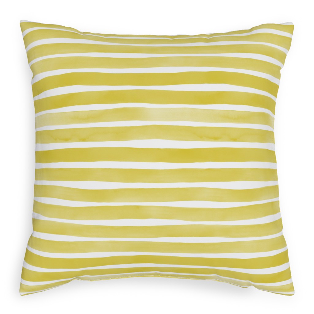 Imperfect Watercolor Stripes Pillow, Woven, Black, 20x20, Single Sided, Yellow