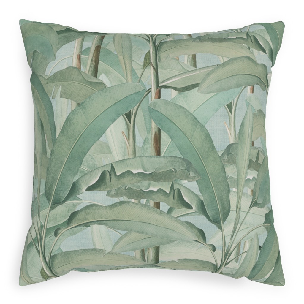 Lush Tropical Leaves Pillow, Woven, Black, 20x20, Single Sided, Green, Classic Green