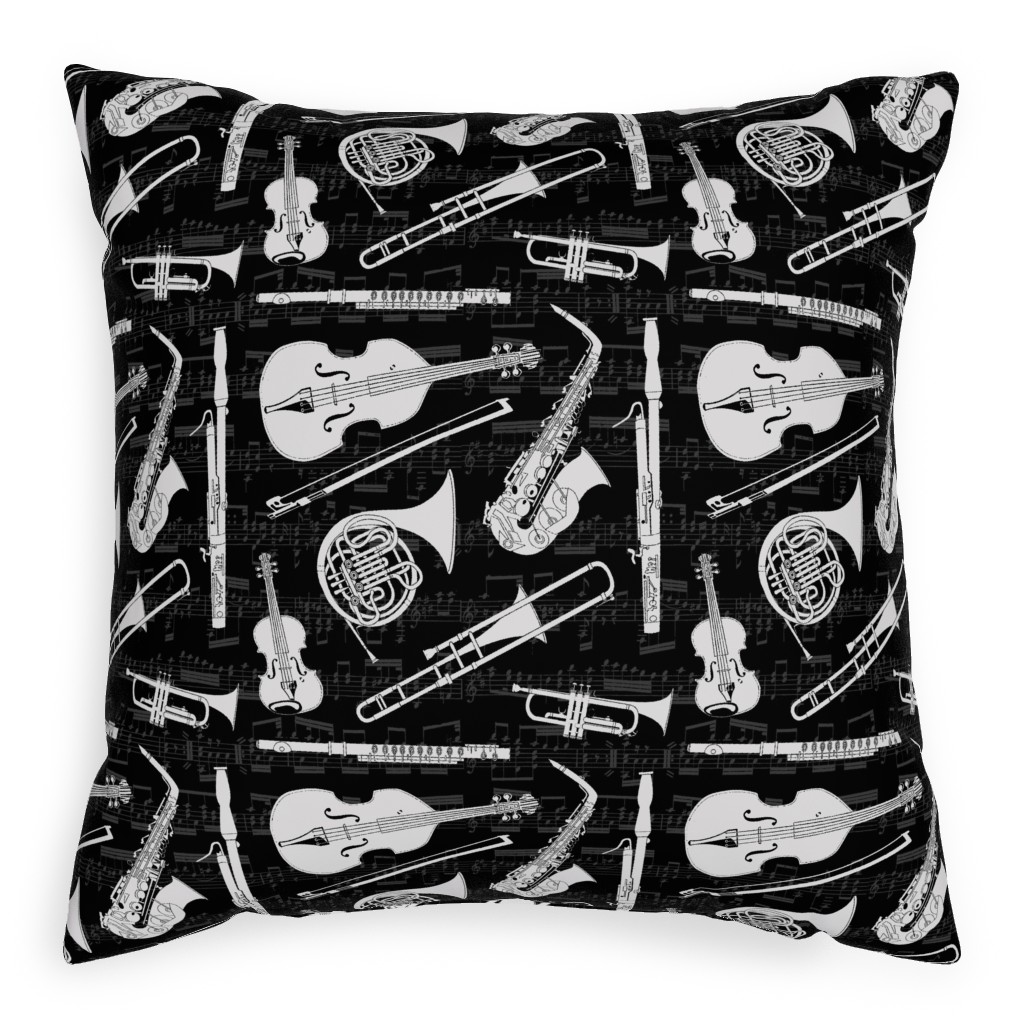 Musical Instruments Pillow, Woven, Black, 20x20, Single Sided, Black