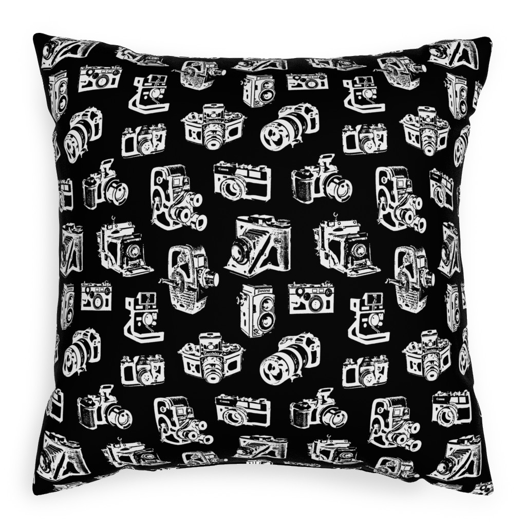 Retro Cameras Pillow, Woven, Black, 20x20, Single Sided, Black