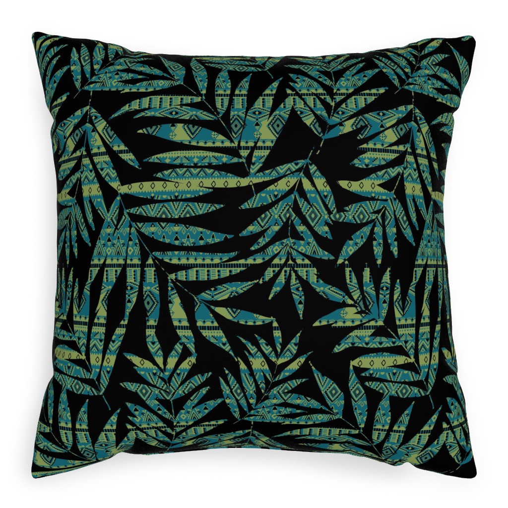 Patterned Palm - Dark Pillow, Woven, Black, 20x20, Single Sided, Black