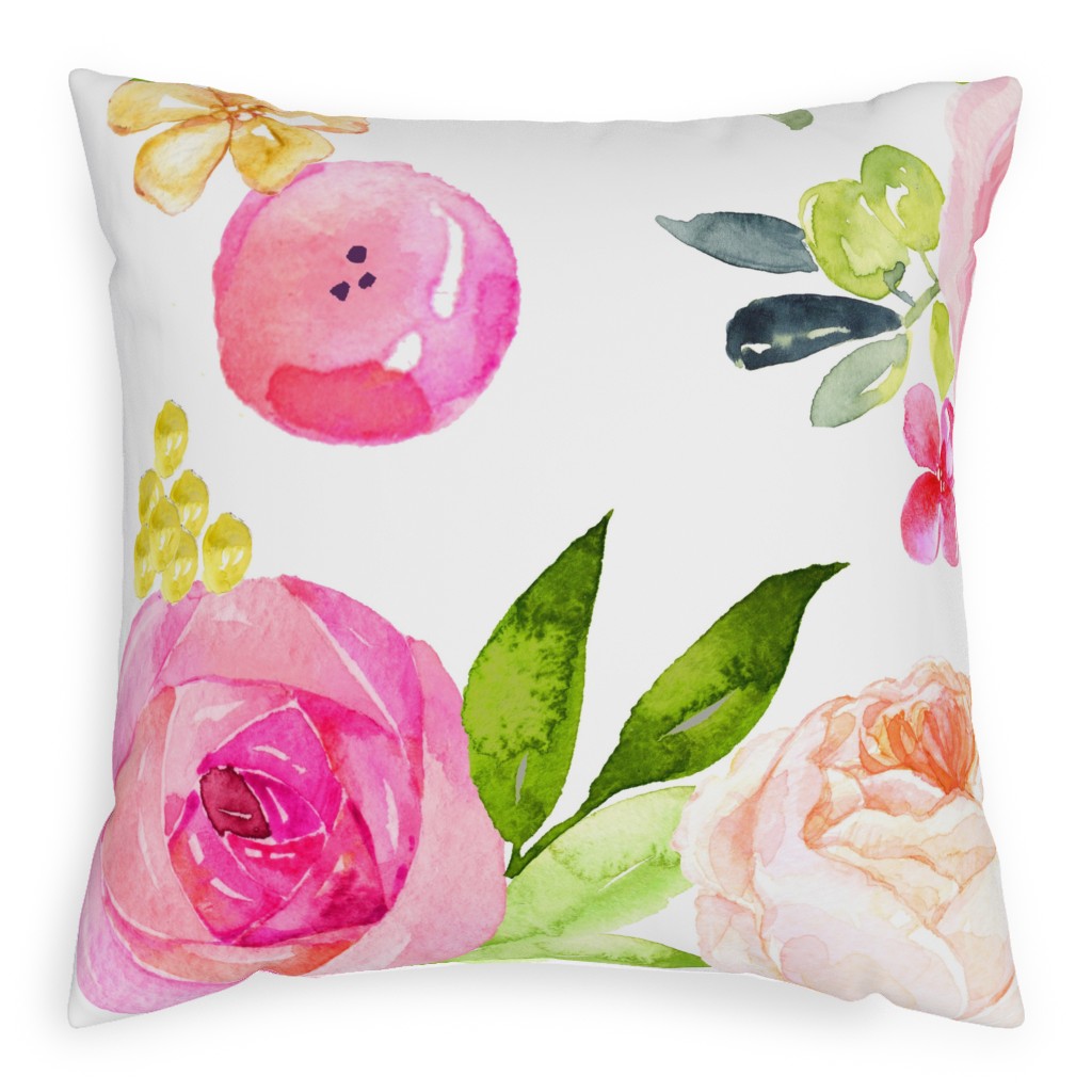 Spring Peonies, Roses, and Poppies - Pink Pillow, Woven, Black, 20x20, Single Sided, Pink